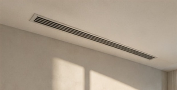Mitsubishi Electric. Concealed ducted system in the living room and master bedroom. Wall units elsewhere.