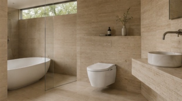 Toto. Sanitaryware and tapware throughout, from Japan.