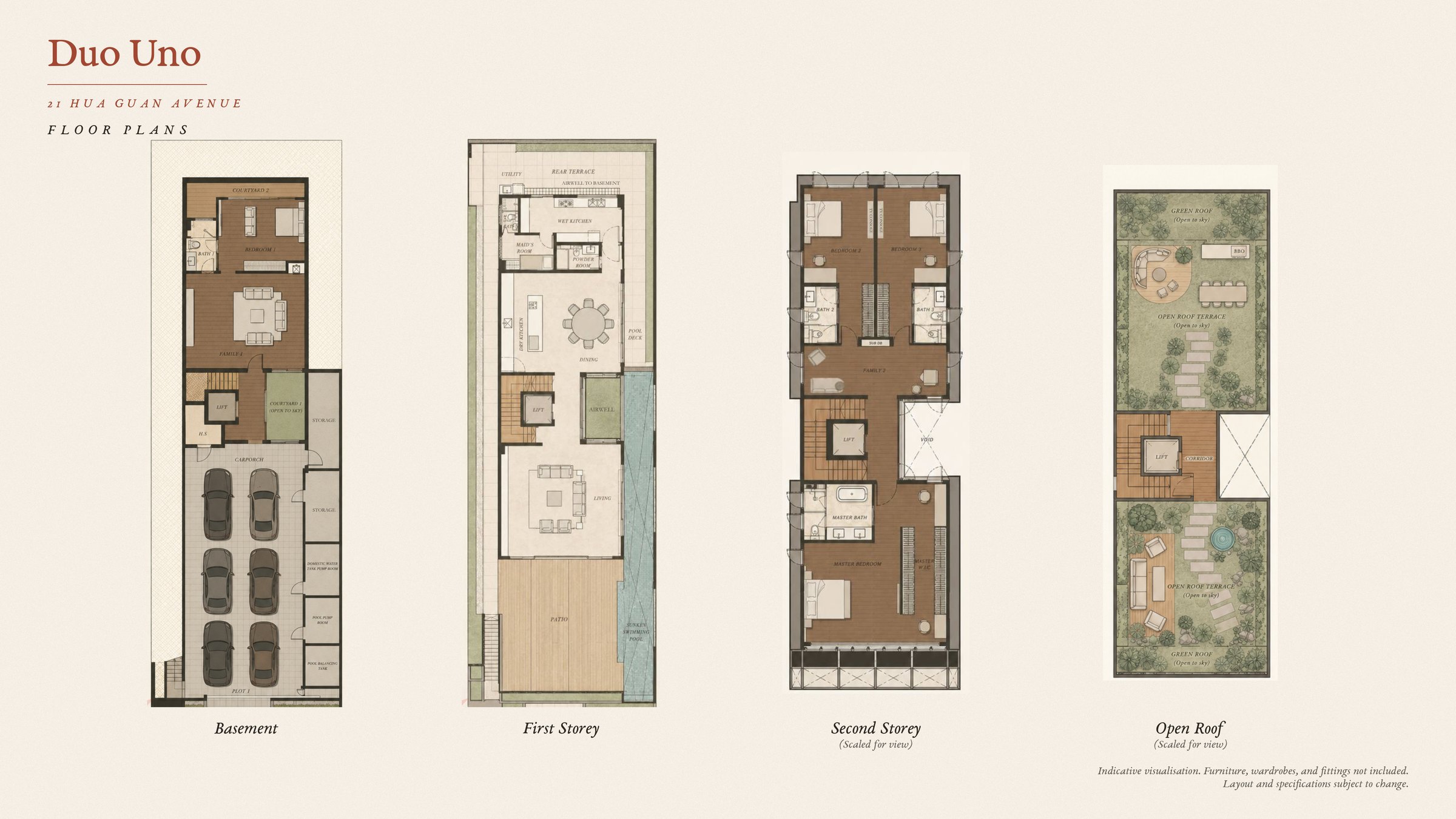 All four floors of 21 Hua Guan Avenue: basement, first storey, second storey and attic.
