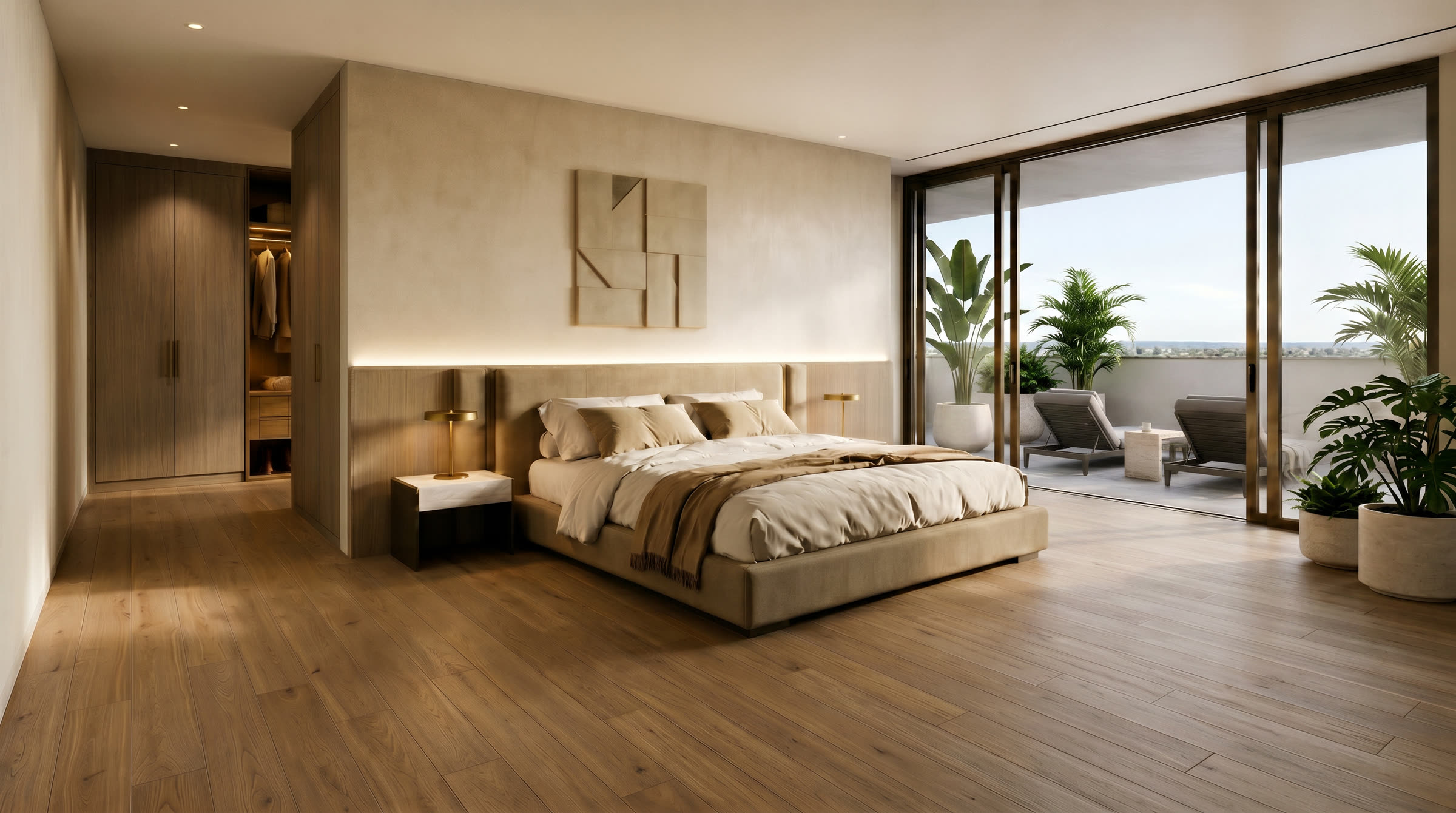Master bedroom suite with private terrace beyond.